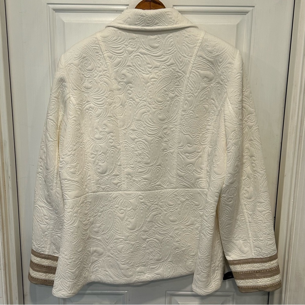 Dennis Basso Ivory Quilted Jacquard Knit Zip-front Jacket Lace Cuffs, Size 20W - Picture 4 of 8